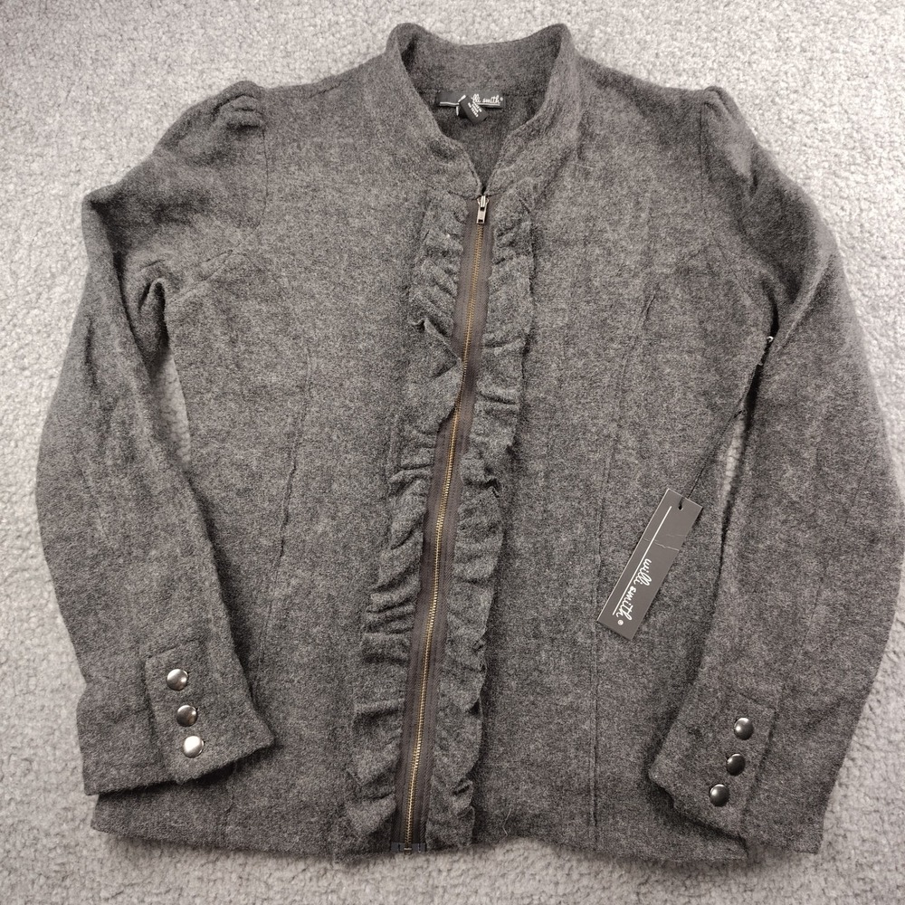 Willi Smith Wool Cardigan Gray Full Zip Dark Cottage Size Small Women's NWT